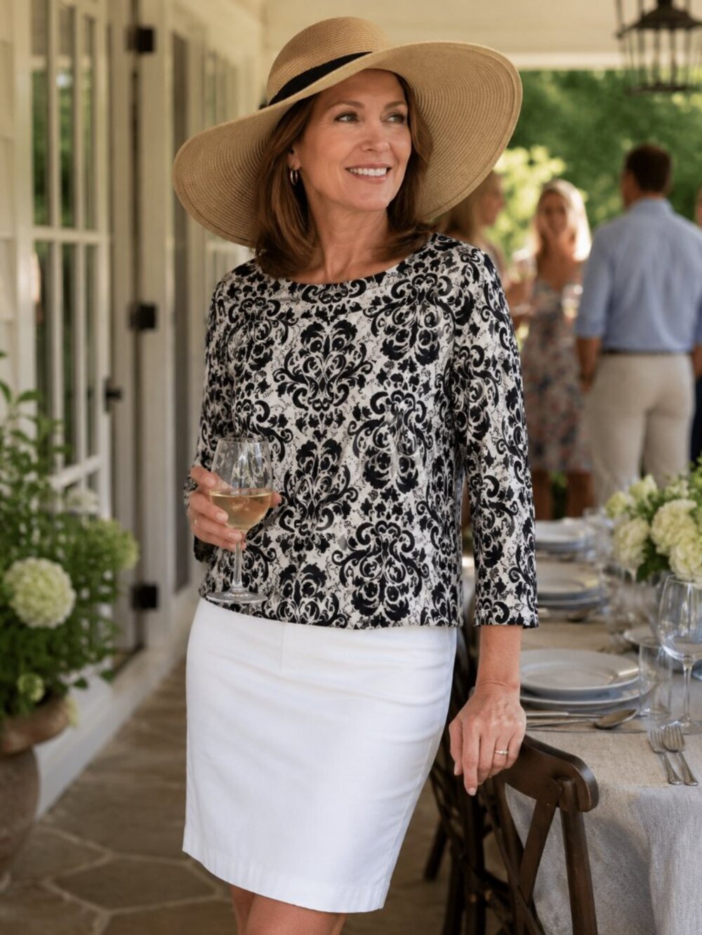 Black and White Boxy Blouse with 3/4 Sleeves and Sailor Collar